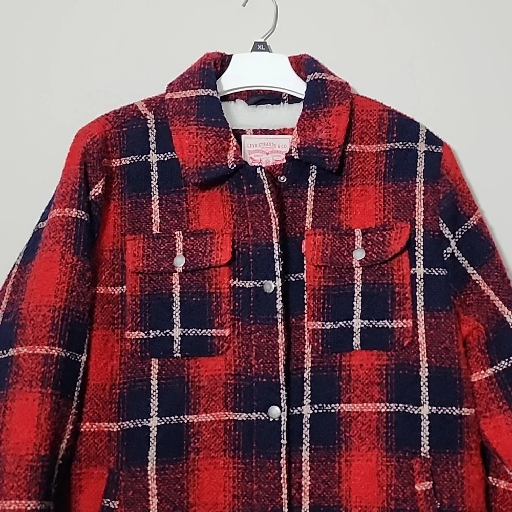 Levi's Wool Blend Oversized Plaid Sherpa Shirt Shacket Size XL